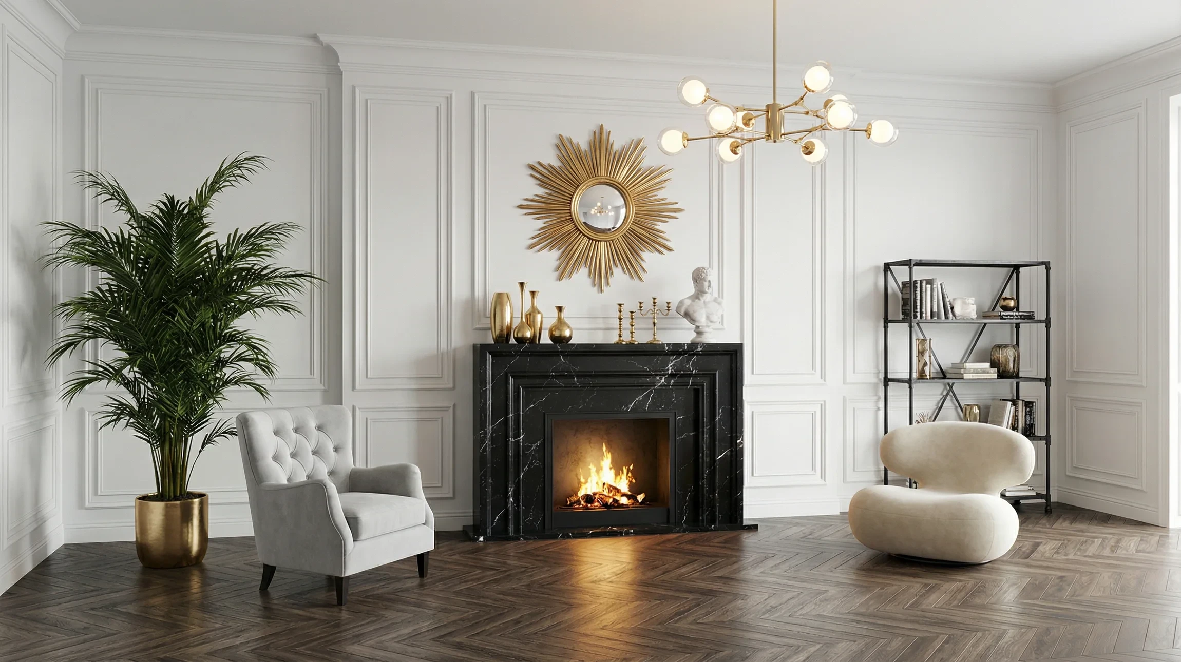 Une femme lit confortablement près d'un poêle à bois moderne dans un salon cosy